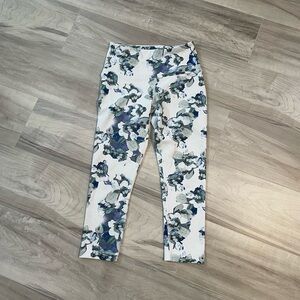 Velocity White And Blue Floral Print Active Wear Leggings- Size Small